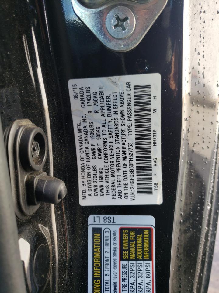 2015 Honda Civic VIN 2HGFG3B50FH527753 Copart auction photo, side damage thumbnail 12