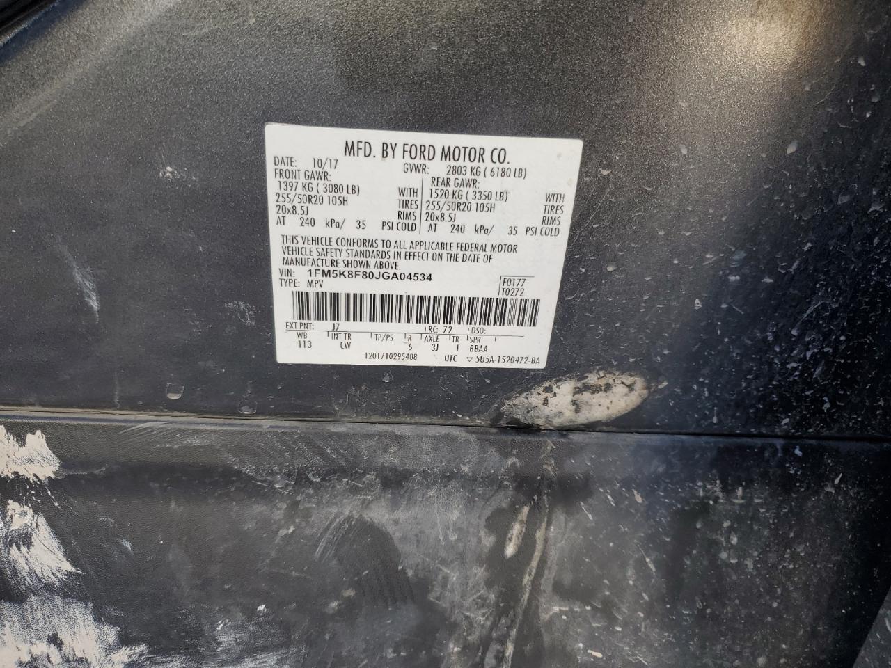 2018 Ford Explorer VIN 1FM5K8F80JGA04534 Copart auction photo, front end damage thumbnail 12