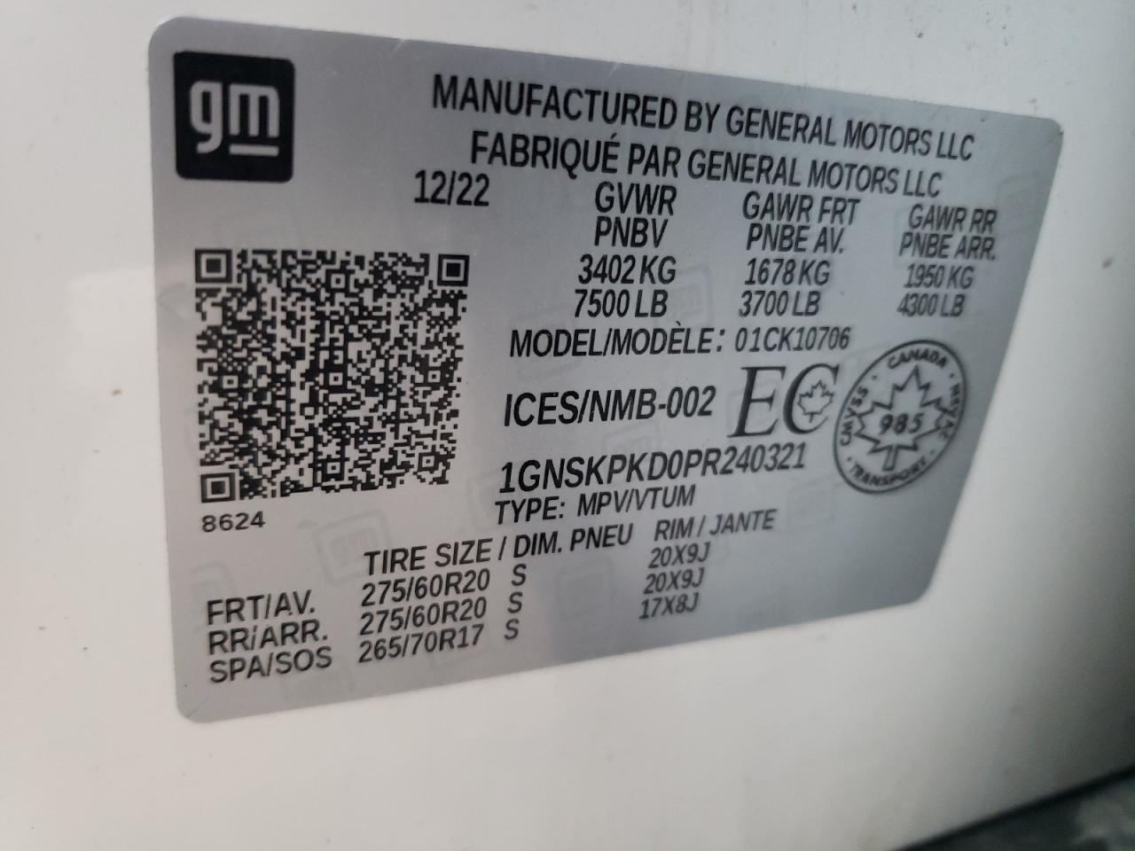 2023 Chevrolet Tahoe VIN 1GNSKPKD0PR240321 Copart auction photo, all over damage thumbnail 13