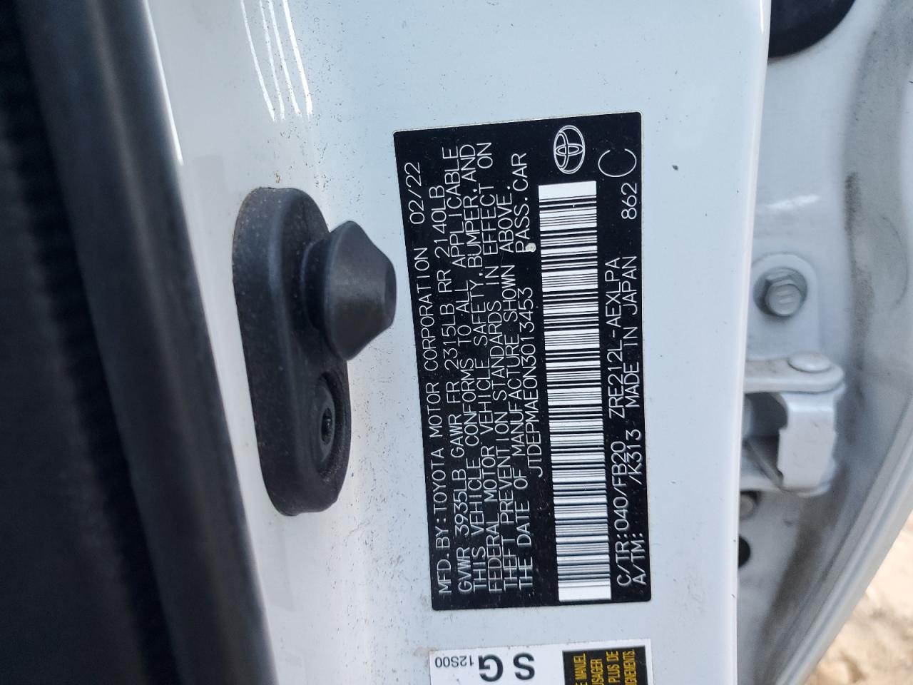 2022 Toyota Corolla VIN JTDEPMAE0N3013453 Copart auction photo, front end damage thumbnail 14
