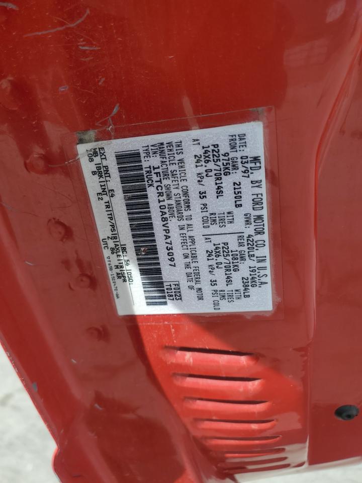 1997 Ford Ranger VIN 1FTCR10A8VPA73097 Copart auction photo, front end damage thumbnail 12