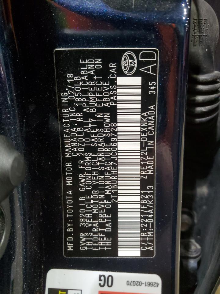 2018 Toyota Corolla VIN 2T1BURHE7JC069728 Copart auction photo, front end damage thumbnail 12