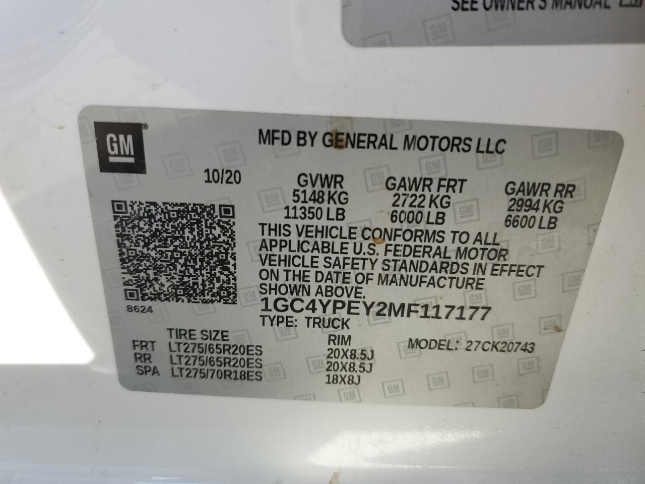 2021 Chevrolet Silverado VIN 1GC4YPEY2MF117177 Copart auction photo, rollover / minor dent/scratches damage thumbnail 14