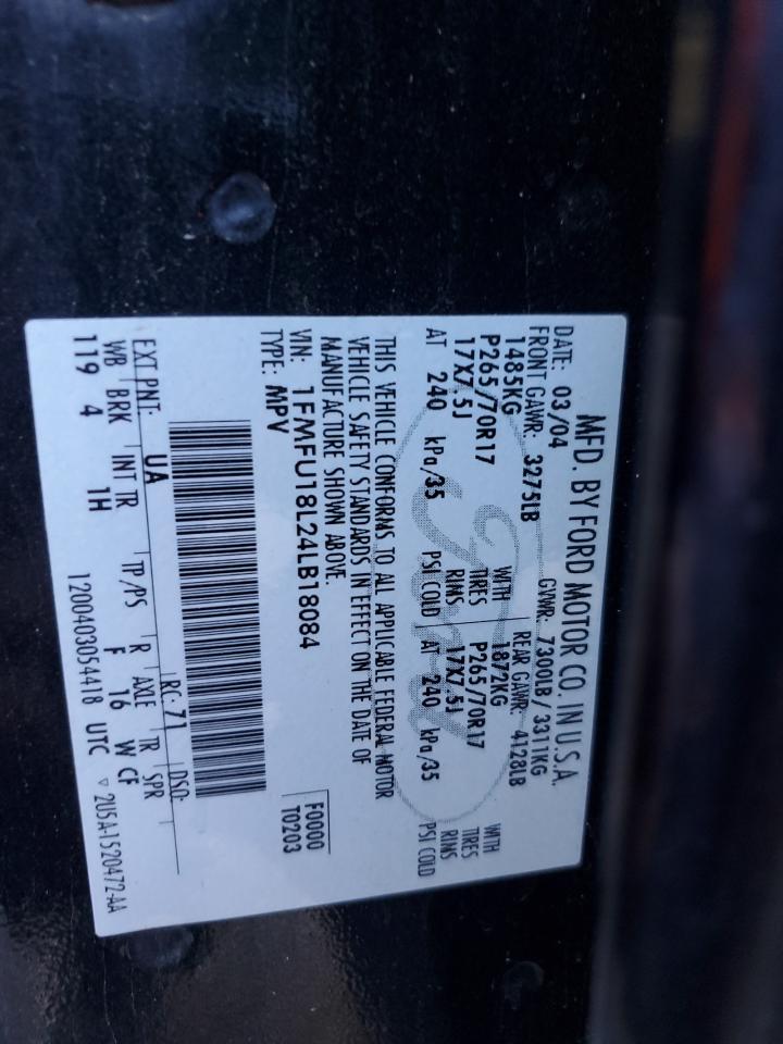 2004 Ford Expedition VIN 1FMFU18L24LB18084 Copart auction photo, rear end damage thumbnail 13
