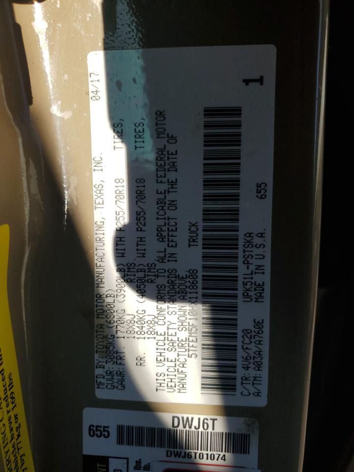 2017 Toyota Tundra VIN 5TFEM5F10HX118608 Copart auction photo, side / rear end damage thumbnail 12