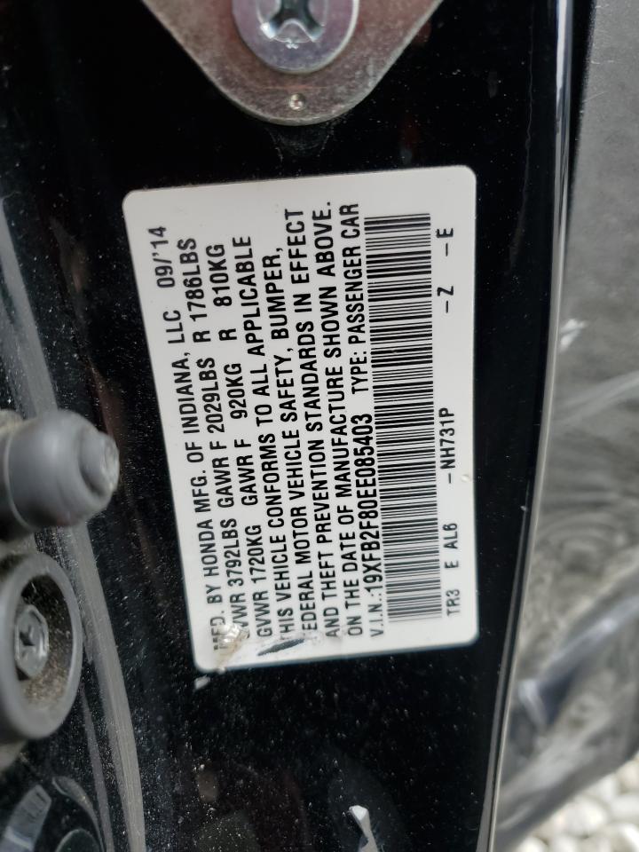 2014 Honda Civic VIN 19XFB2F80EE085403 Copart auction photo, side damage thumbnail 12