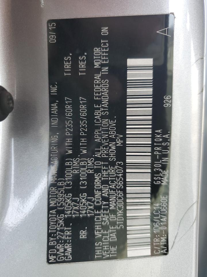 2015 Toyota Sienna VIN 5TDYK3DC6FS654073 Copart auction photo, all over damage thumbnail 16