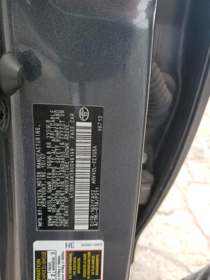 2008 Toyota Camry VIN 4T1BB46K58U046149 Copart auction photo, minor dent/scratches damage thumbnail 12