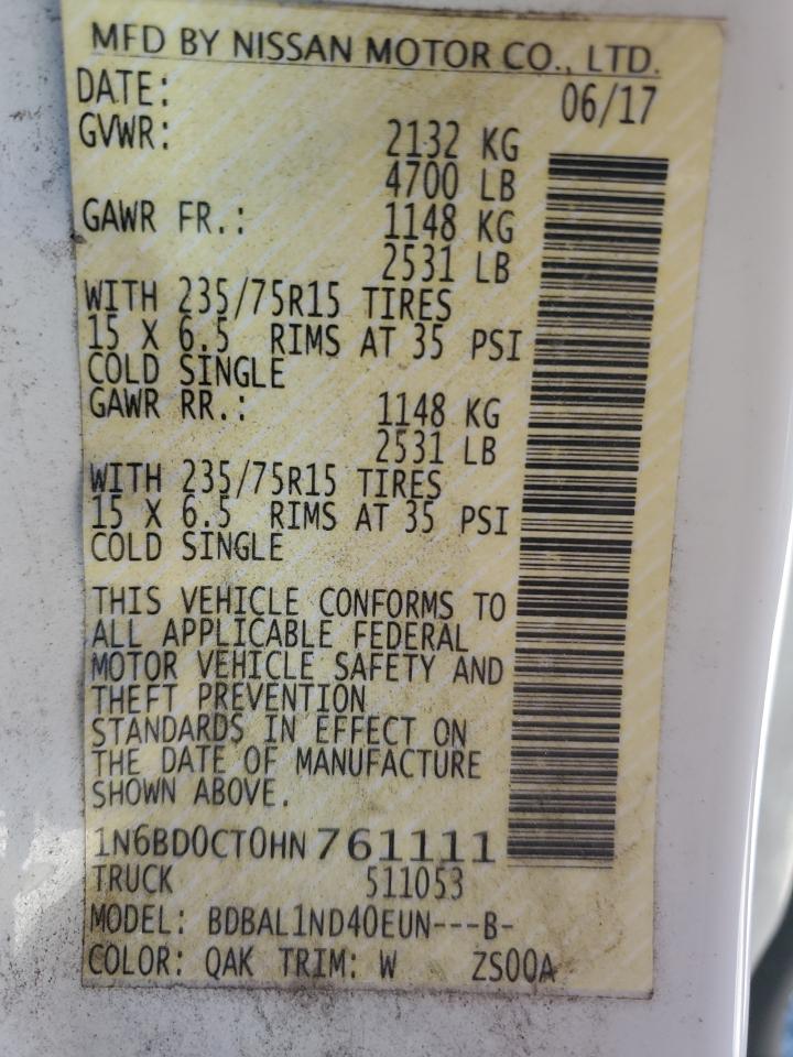 2017 Nissan Navara (Frontier) VIN 1N6BD0CT0HN761111 Copart auction photo, front end damage thumbnail 15