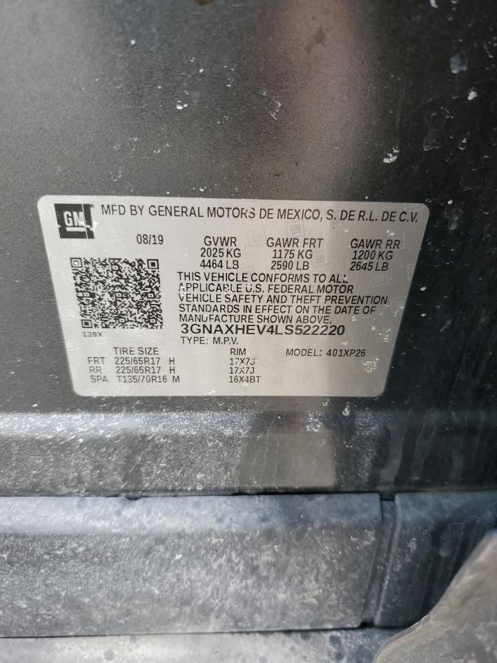 2020 Chevrolet Equinox VIN 3GNAXHEV4LS522220 Copart auction photo, front end / side damage thumbnail 16