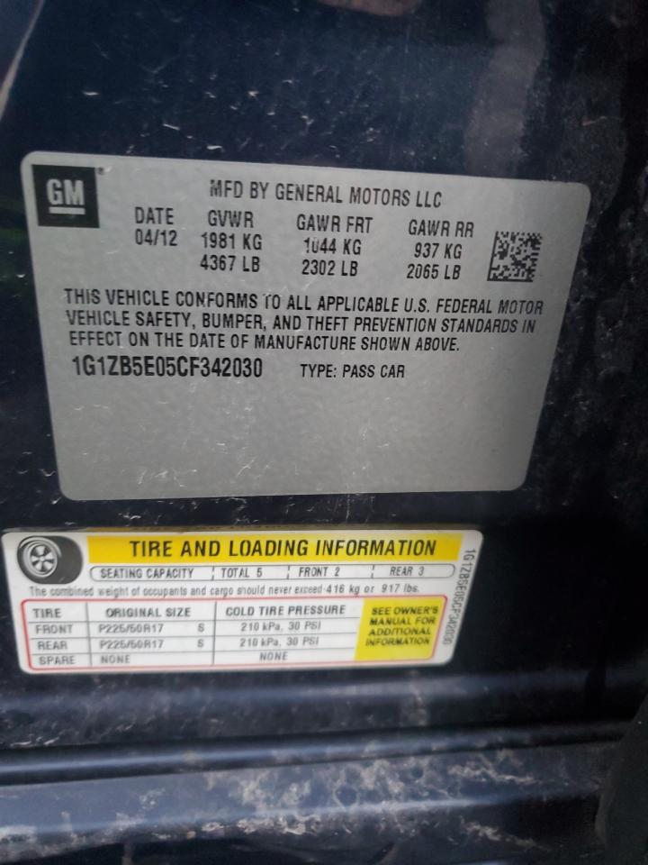2012 Chevrolet Malibu VIN 1G1ZB5E05CF342030 Copart auction photo, rear end / side damage thumbnail 14