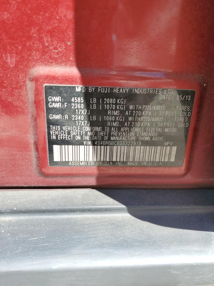 2013 Subaru Outback VIN 4S4BRBBC8D3322919 Copart auction photo, rear end damage thumbnail 14