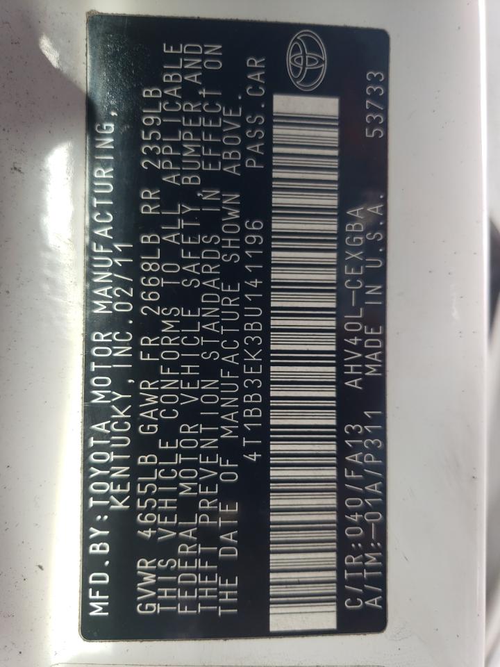 2011 Toyota Camry VIN 4T1BB3EK3BU141196 Copart auction photo, front end damage thumbnail 12