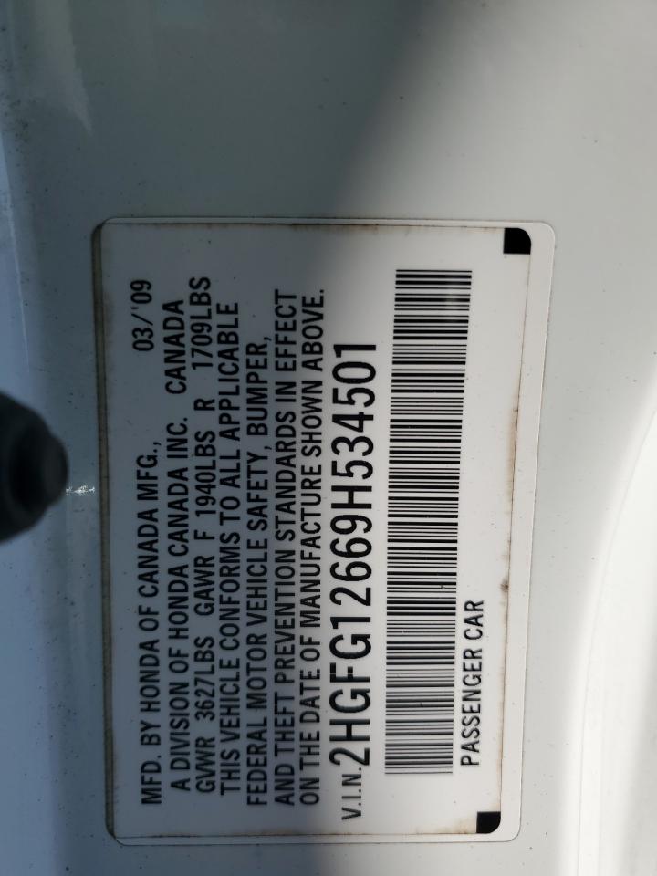 2009 Honda Civic VIN 2HGFG12669H534501 Copart auction photo, front end damage thumbnail 15