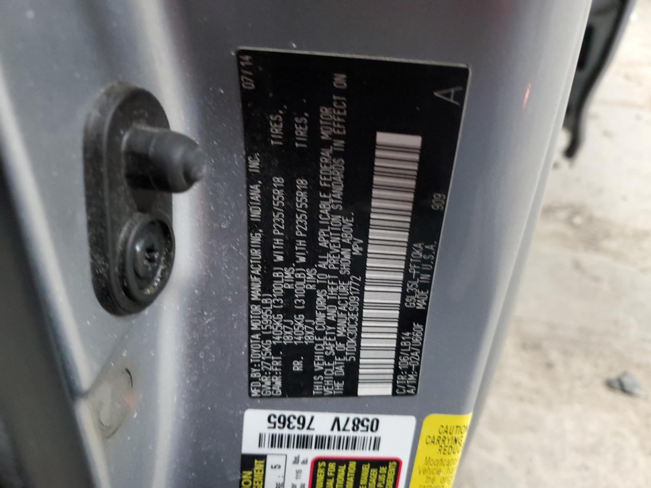 2014 Toyota Sienna VIN 5TDDK3DC3ES091772 Copart auction photo, front end / undercarriage damage thumbnail 13