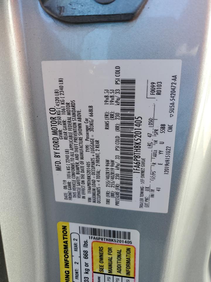2019 Ford Mustang VIN 1FA6P8TH8K5201405 Copart auction photo, front end / all over damage thumbnail 12