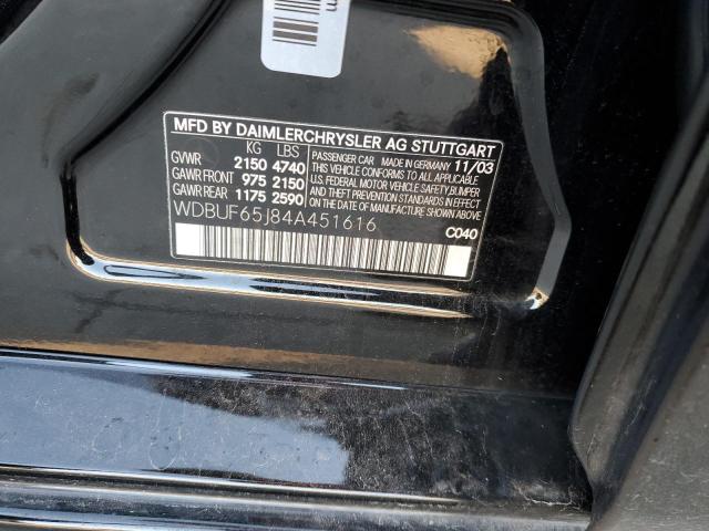 2004 Mercedes-Benz E-klasse VIN WDBUF65J84A451616 Copart auction photo, front end damage thumbnail 13