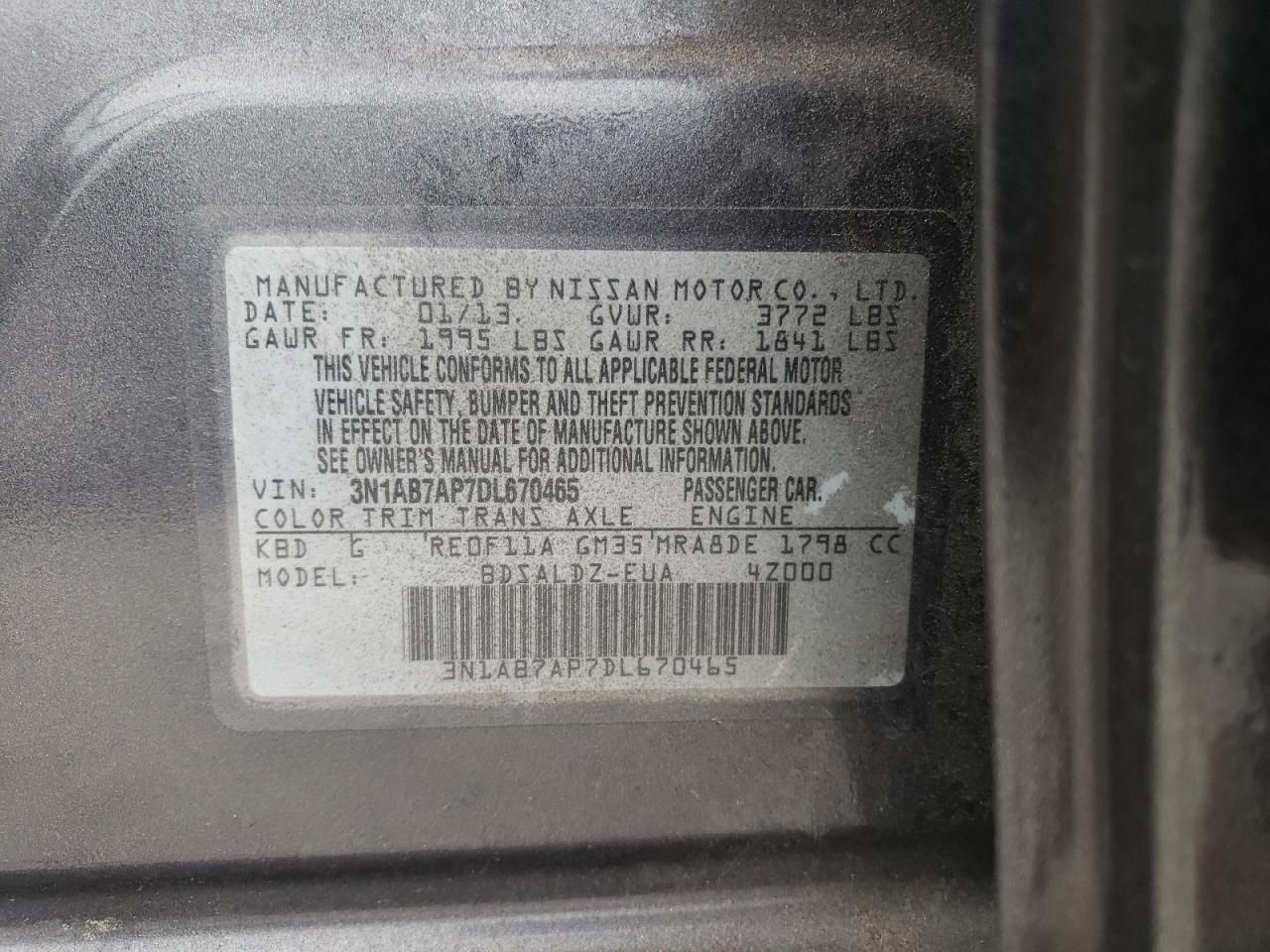 2013 Nissan Sentra VIN 3N1AB7AP7DL670465 Copart auction photo, minor dent/scratches damage thumbnail 12