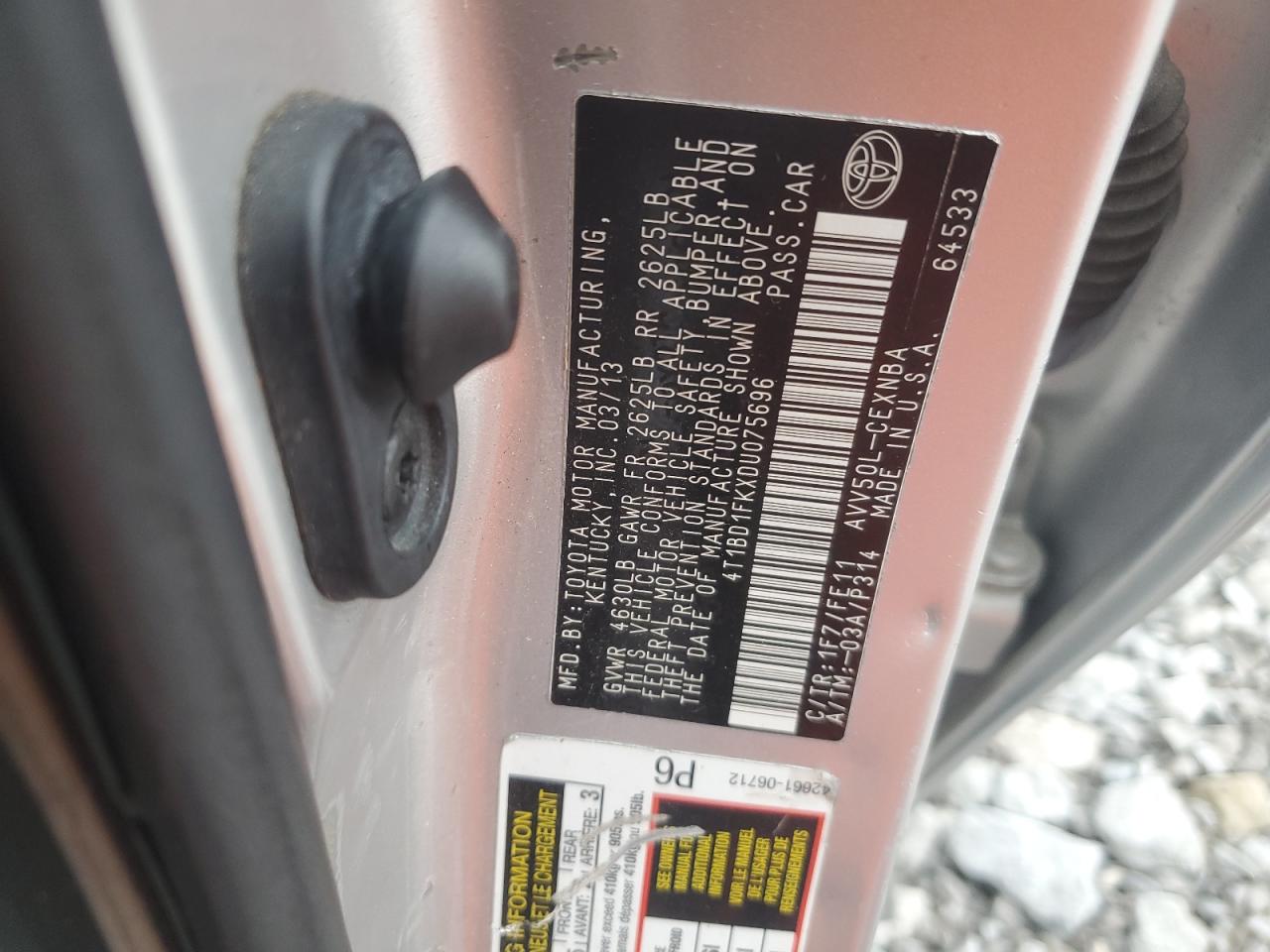 2013 Toyota Camry VIN 4T1BD1FKXDU075696 Copart auction photo, front end / mechanical damage thumbnail 12