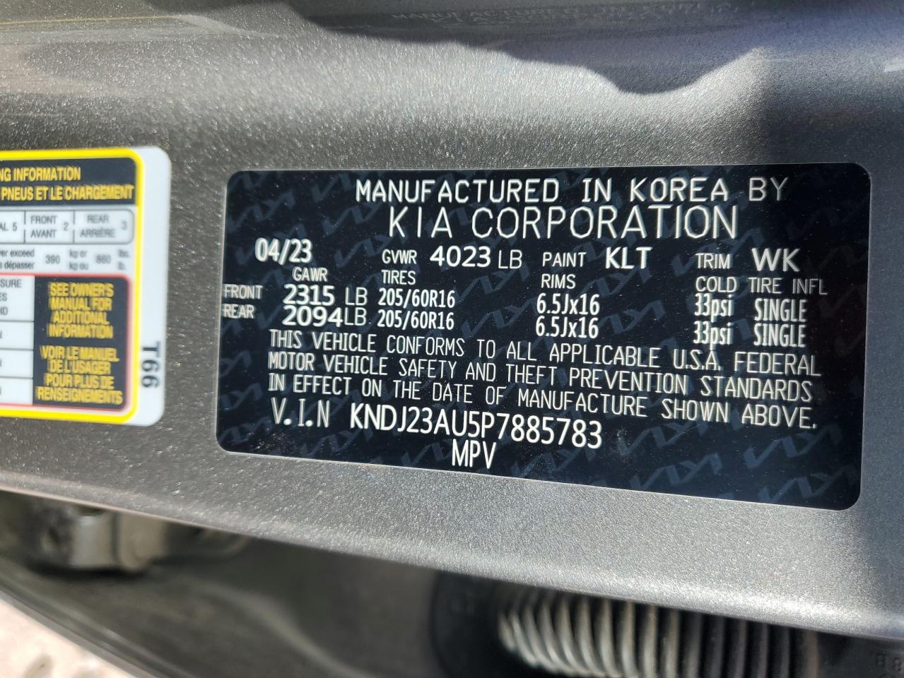 2023 KIA Soul VIN KNDJ23AU5P7885783 Copart auction photo, front end damage thumbnail 14