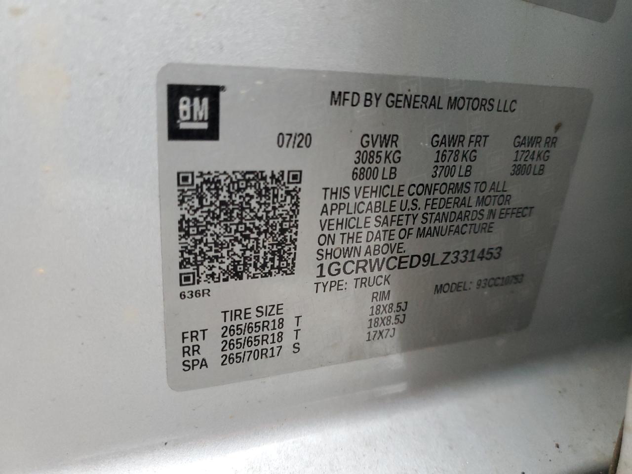 2020 Chevrolet Silverado VIN 1GCRWCED9LZ331453 Copart auction photo, rear end / minor dent/scratches damage thumbnail 12