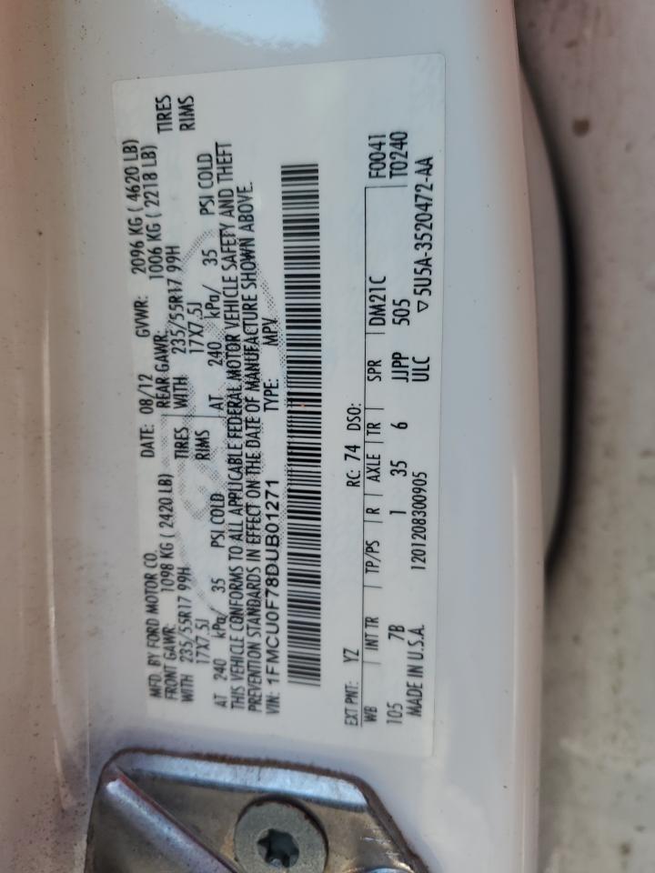 2013 Ford Escape VIN 1FMCU0F78DUB01271 Copart auction photo, front end damage thumbnail 13