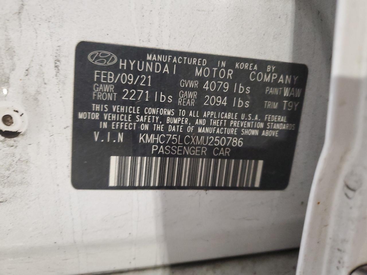 2021 Hyundai IONIQ VIN KMHC75LCXMU250786 Copart auction photo, side / front end damage thumbnail 12