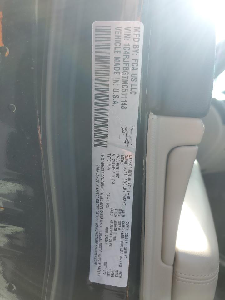 2021 Jeep Grand Cherokee VIN 1C4RJFBG7MC501148 Copart auction photo, mechanical damage thumbnail 13