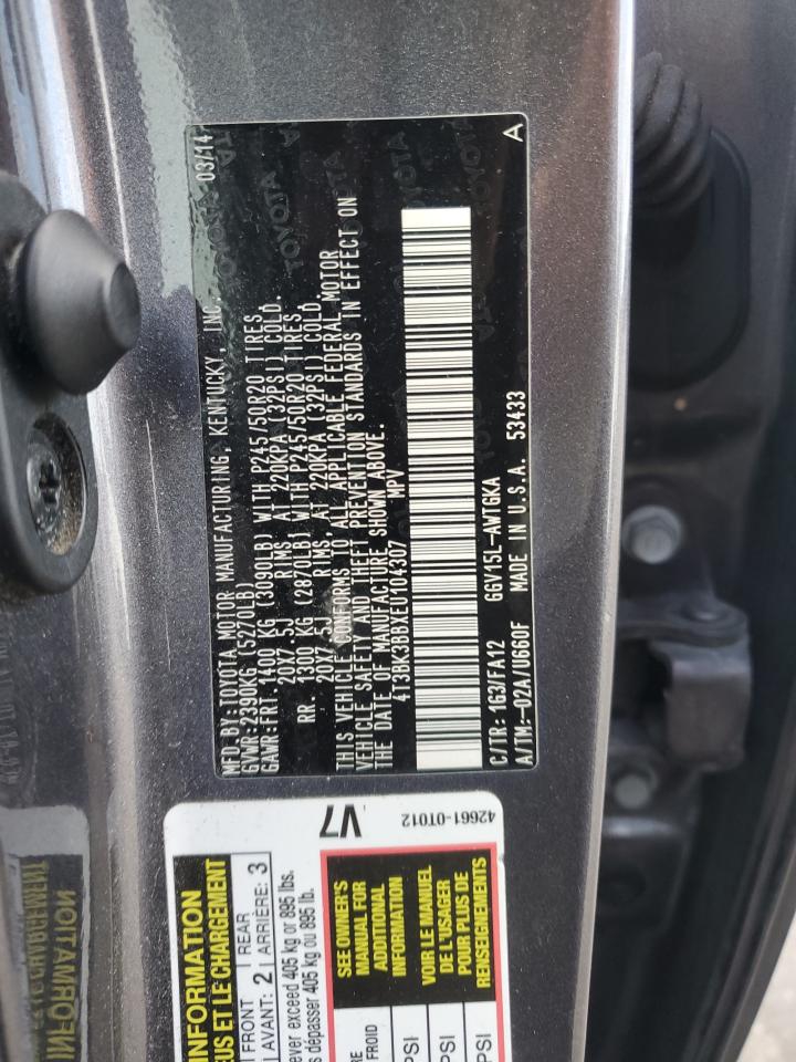 2014 Toyota Venza VIN 4T3BK3BBXEU104307 Copart auction photo, front end damage thumbnail 15