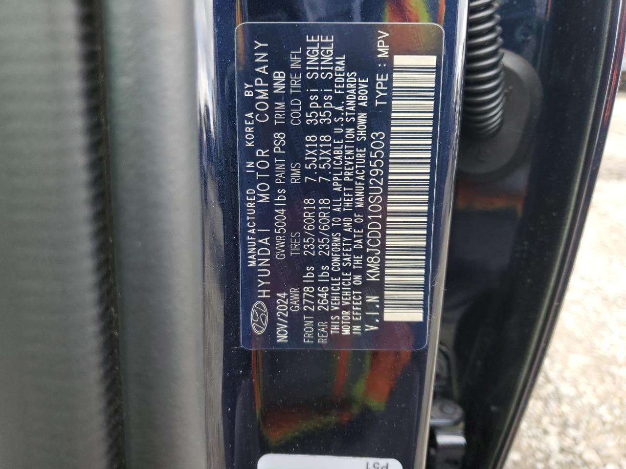 2025 Hyundai Tucson VIN KM8JCDD10SU295503 Copart auction photo, rear end damage thumbnail 12
