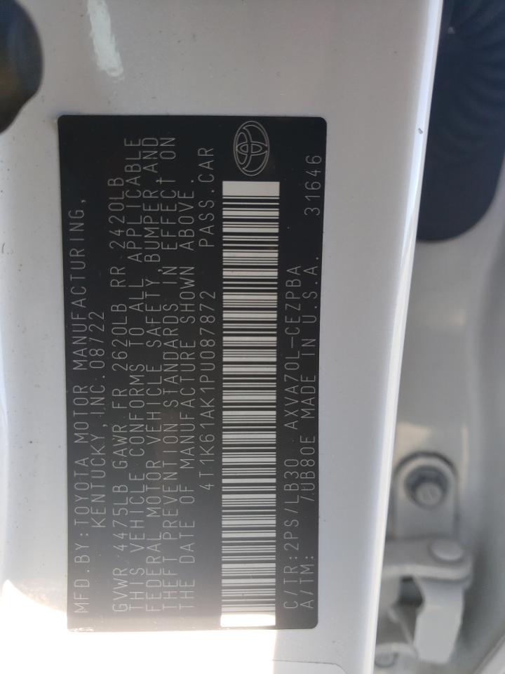 2023 Toyota Camry VIN 4T1K61AK1PU087872 Copart auction photo, rear end / side damage thumbnail 12