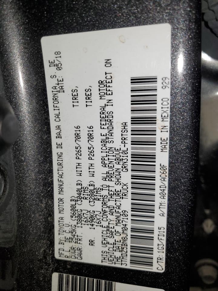 2018 Toyota Tacoma VIN 3TMDZ5BN8JM047109 Copart auction photo, side damage thumbnail 15