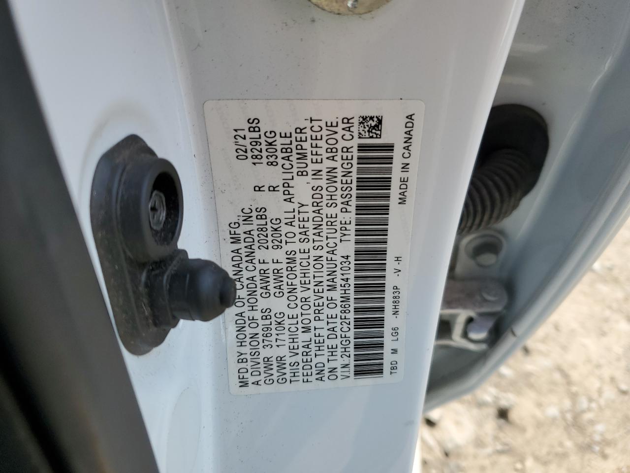 2021 Honda Civic VIN 2HGFC2F86MH541034 Copart auction photo, front end / rear end damage thumbnail 12