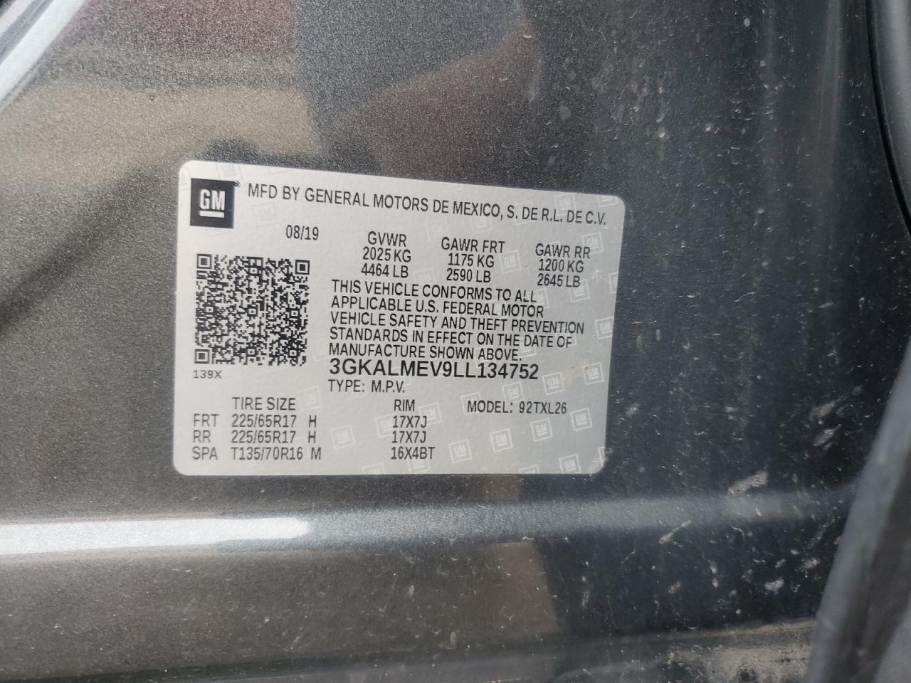 2020 GMC Terrain VIN 3GKALMEV9LL134752 Copart auction photo, front end / side damage thumbnail 13