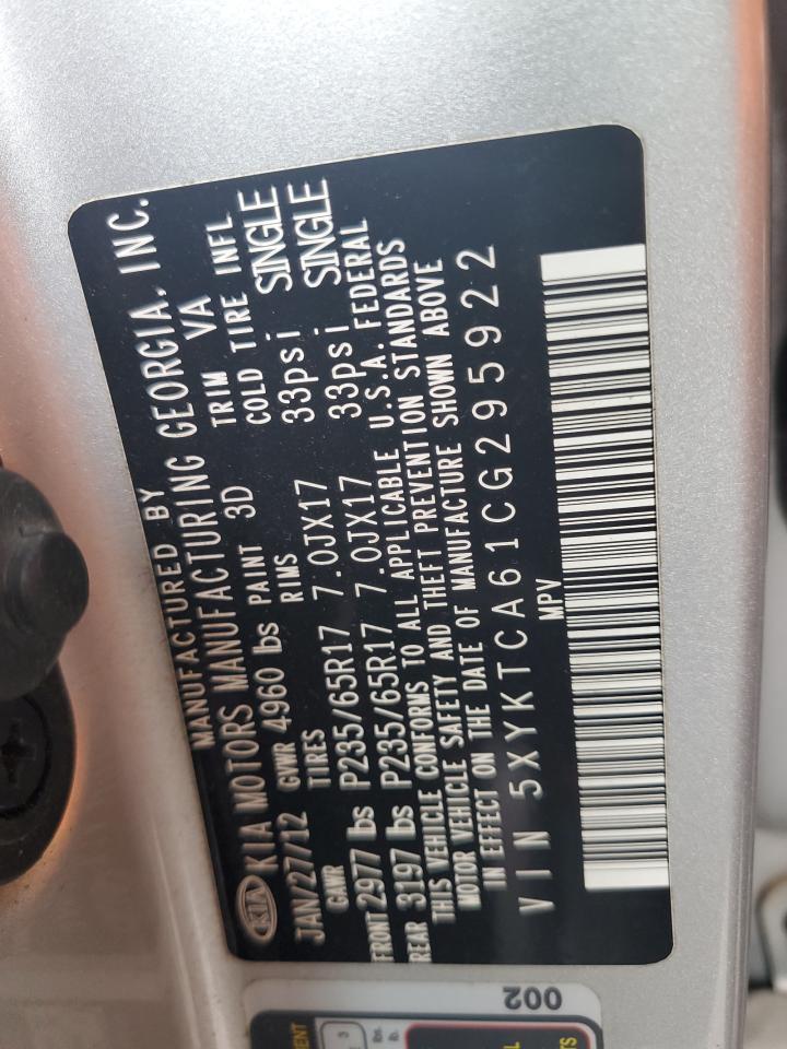 2012 KIA Sorento VIN 5XYKTCA61CG295922 Copart auction photo, rear end damage thumbnail 12