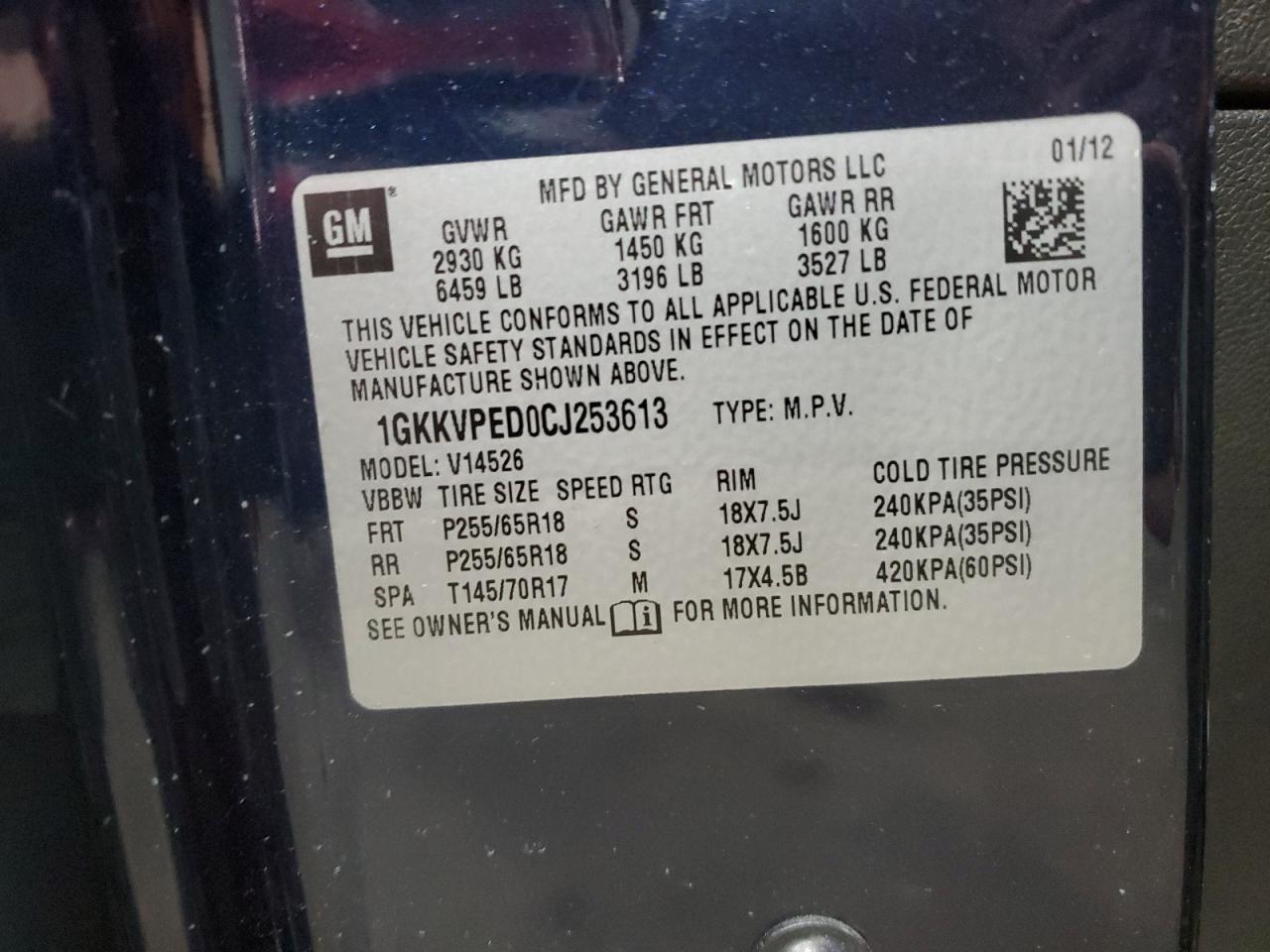2012 GMC Acadia VIN 1GKKVPED0CJ253613 Copart auction photo, undercarriage damage thumbnail 13
