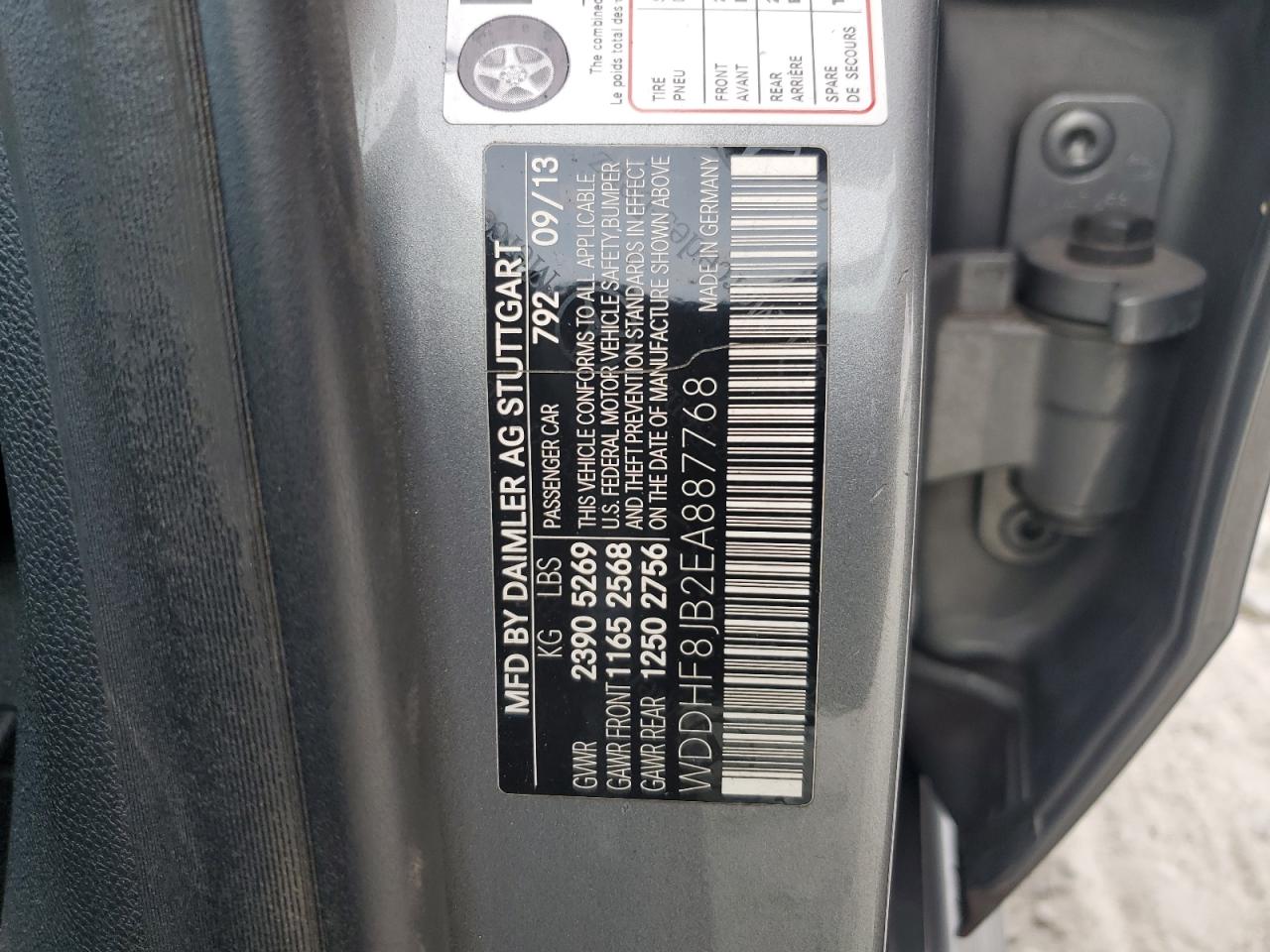 2014 Mercedes-Benz E-klasse VIN WDDHF8JB2EA887768 Copart auction photo, rear end damage thumbnail 13