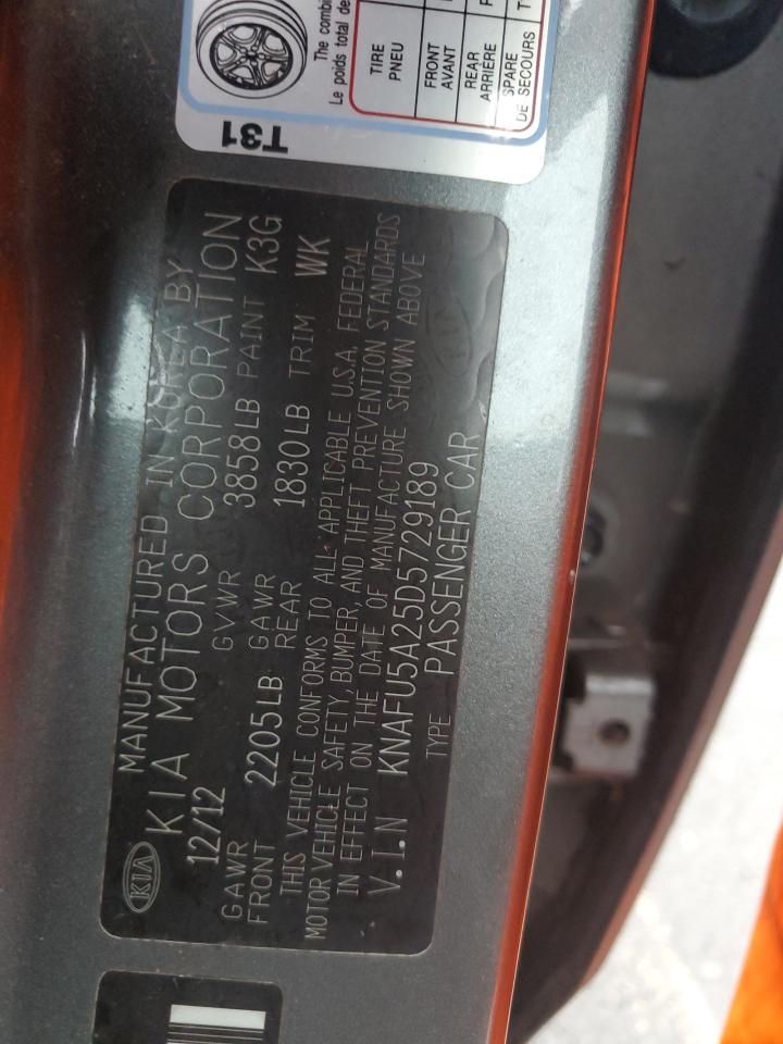 2013 KIA Forte VIN KNAFU5A25D5729189 Copart auction photo, front end / side damage thumbnail 14