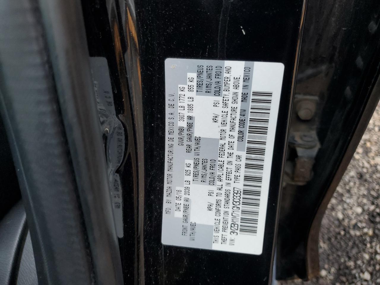 2016 Mazda 3 VIN 3MZBM1M71GM303397 Copart auction photo, stripped / mechanical damage thumbnail 12