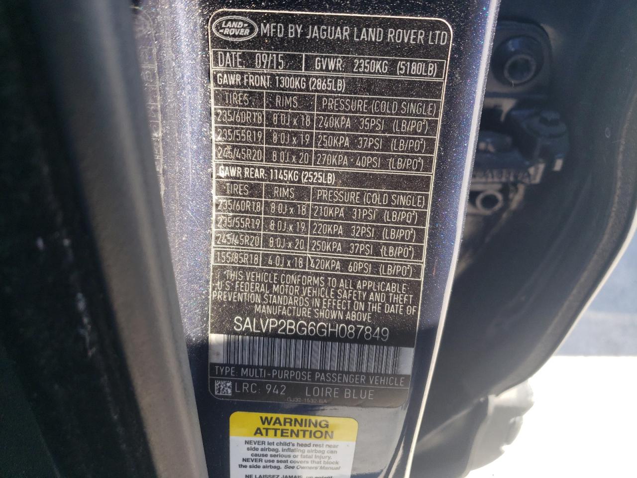 2016 Land Rover Range Rover VIN SALVP2BG6GH087849 Copart auction photo, front end damage thumbnail 12