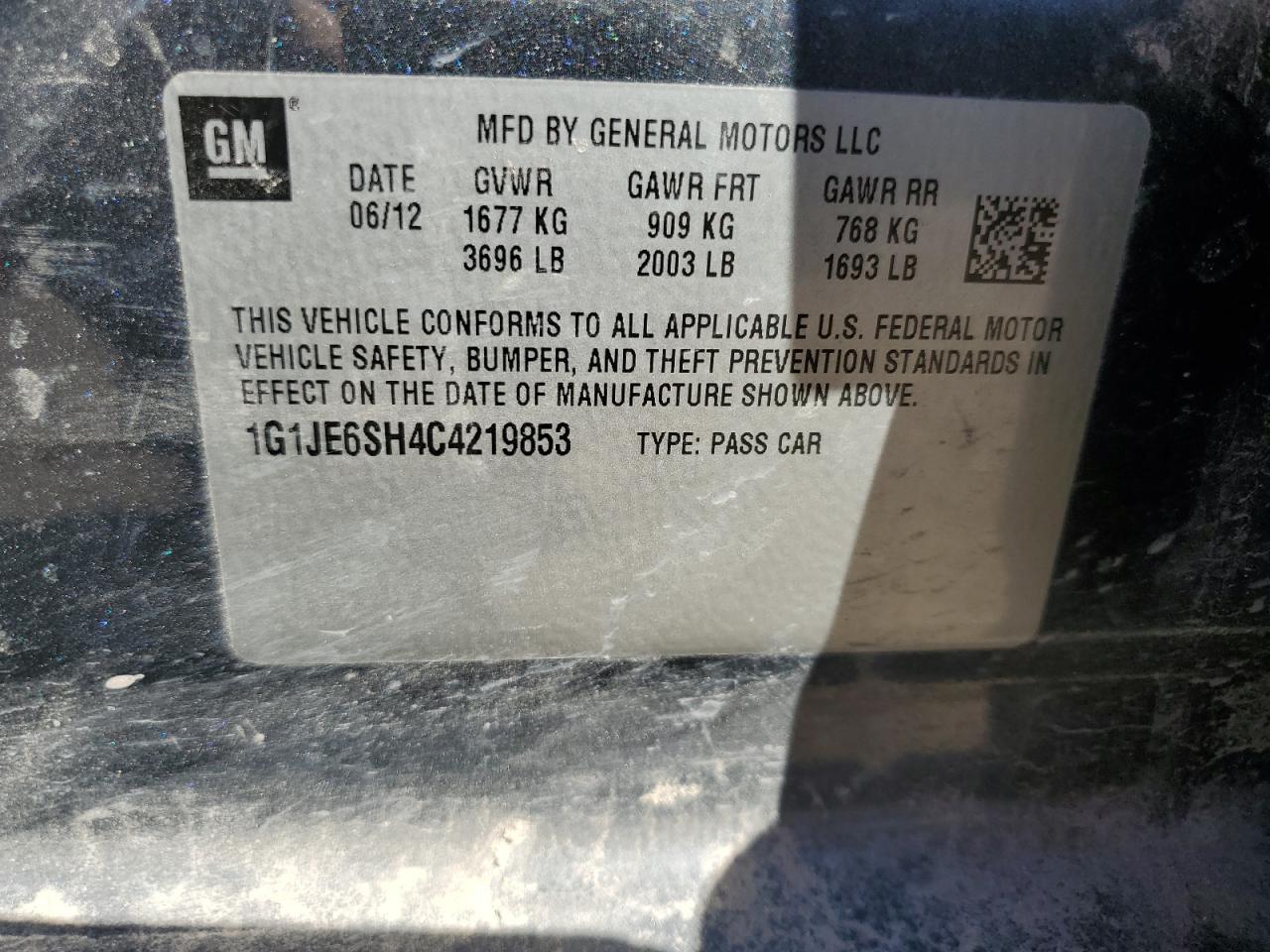 2012 Chevrolet Sonic VIN 1G1JE6SH4C4219853 Copart auction photo, front end damage thumbnail 12