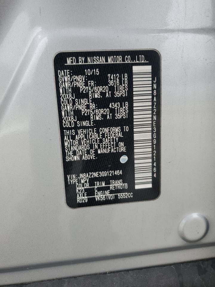 2016 Infiniti QX80 VIN JN8AZ2NE3G9121464 Copart auction photo, front end / side damage thumbnail 15