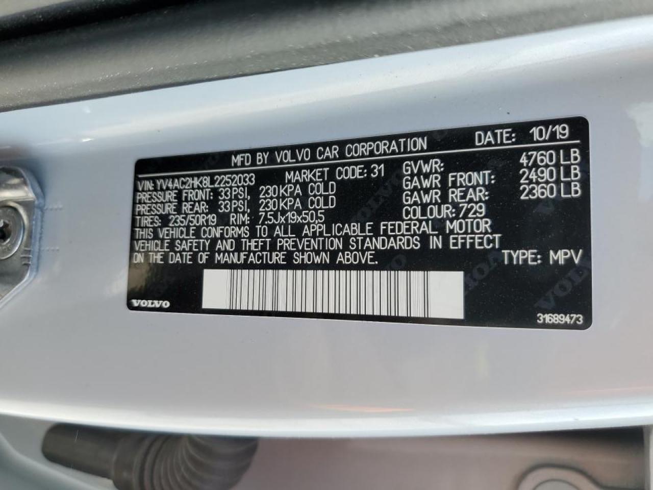 2020 Volvo XC40 VIN YV4AC2HK8L2252033 Copart auction photo, all over / minor dent/scratches damage thumbnail 14