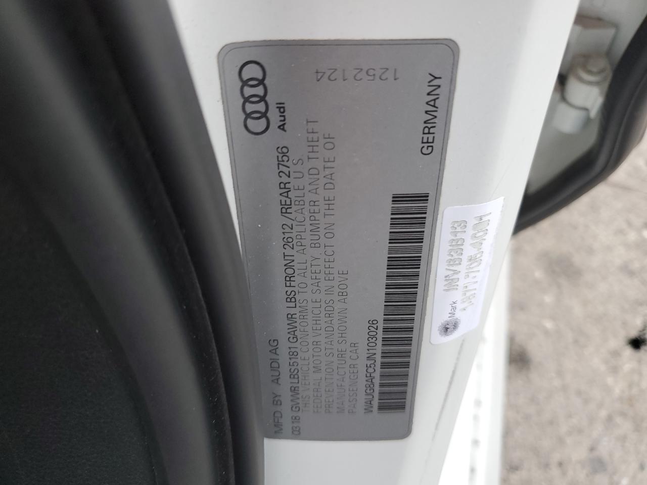 2018 Audi A6 VIN WAUG8AFC5JN103026 Copart auction photo, rear end damage thumbnail 14