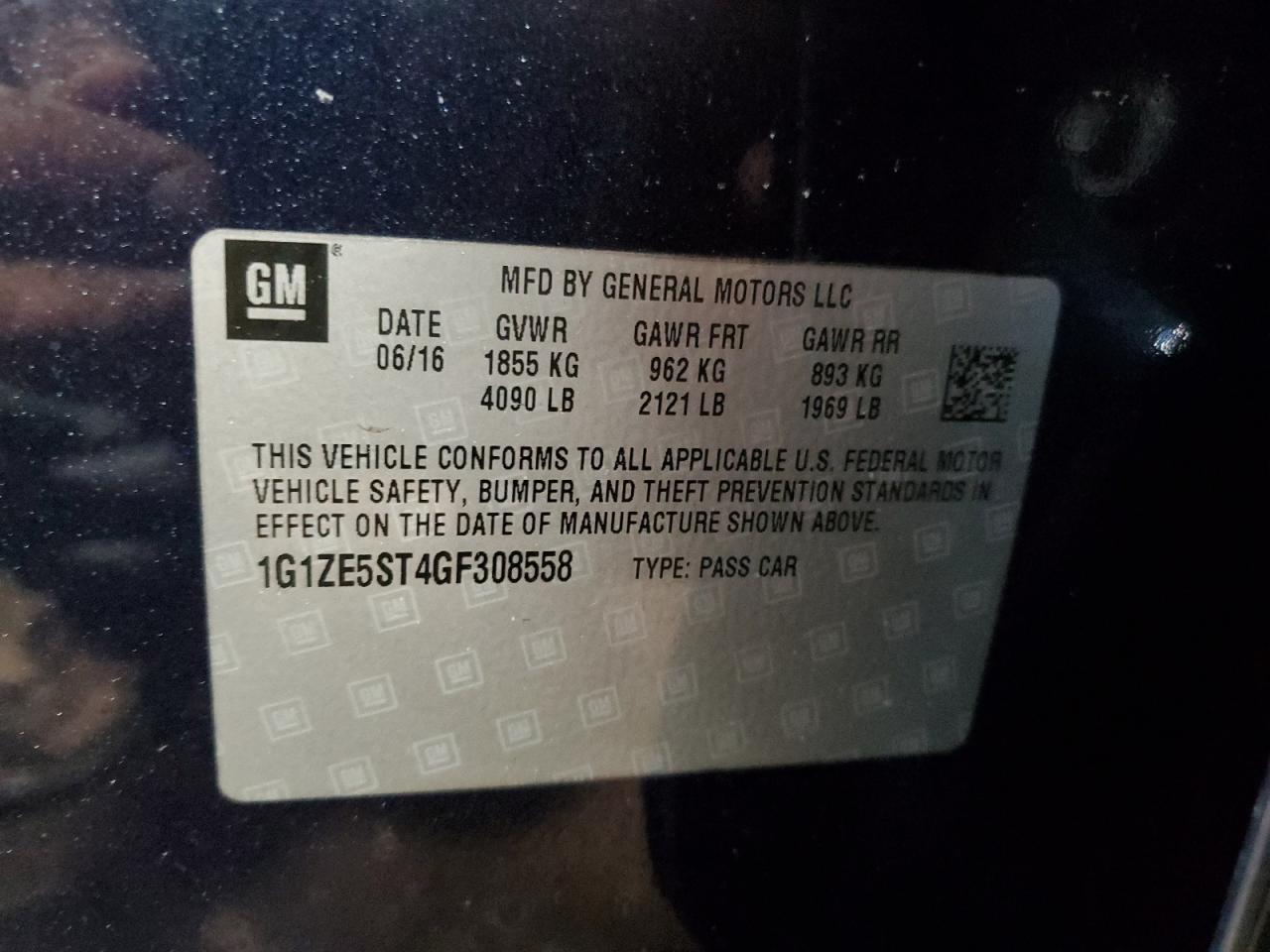 2016 Chevrolet Malibu VIN 1G1ZE5ST4GF308558 Copart auction photo, rear end / undercarriage damage thumbnail 12