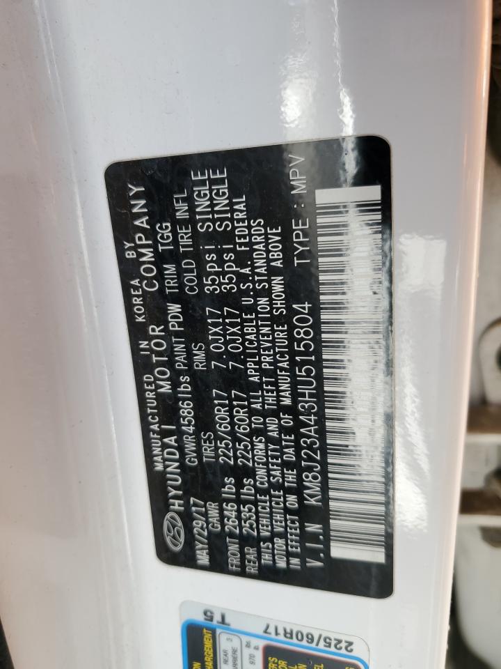 2017 Hyundai Tucson VIN KM8J23A43HU515804 Copart auction photo, front end damage thumbnail 13
