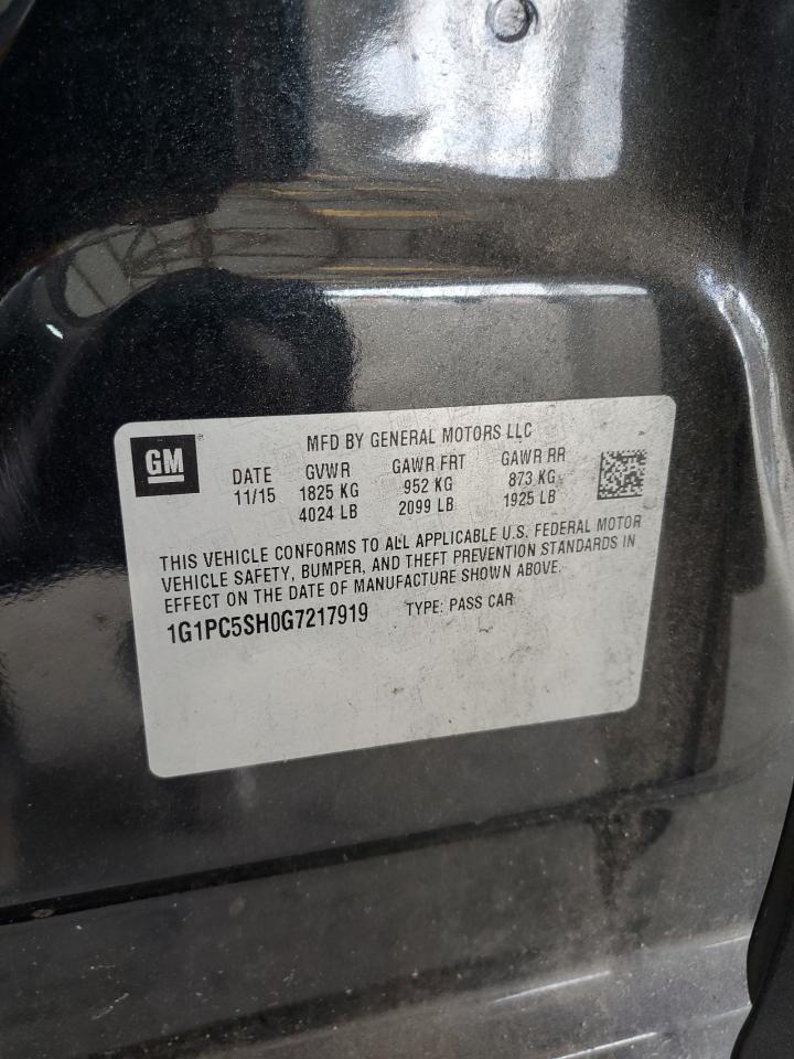 2016 Chevrolet Cruze VIN 1G1PC5SH0G7217919 Copart auction photo, front end damage thumbnail 12