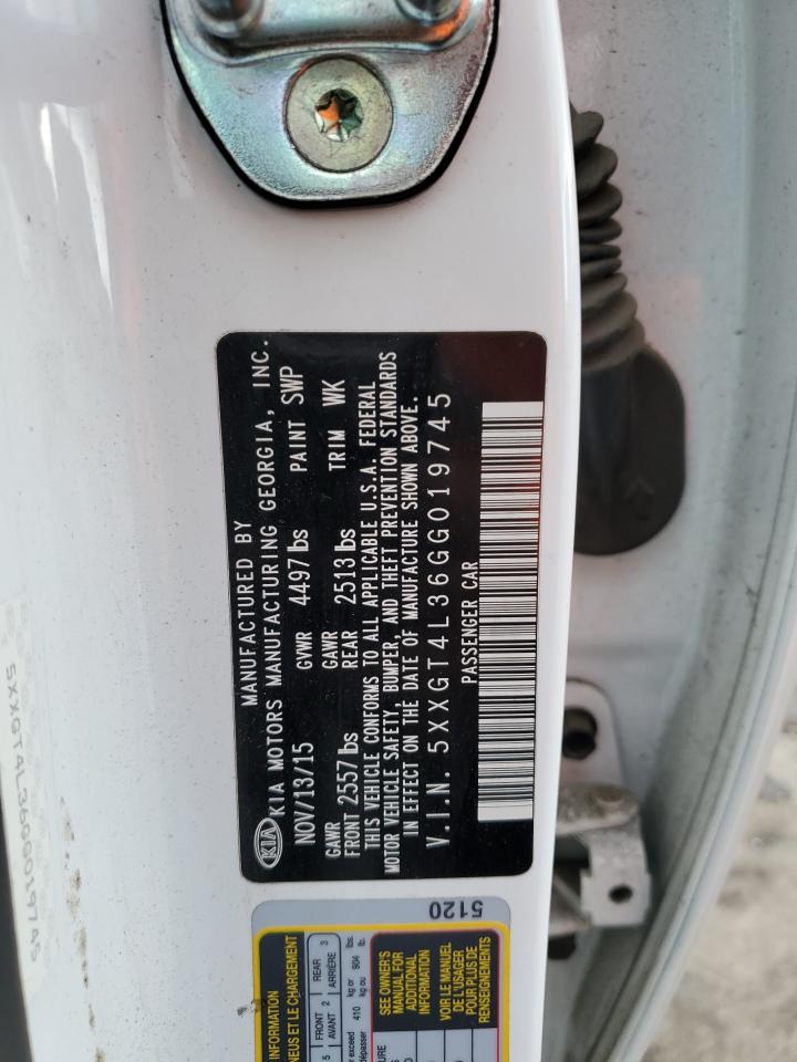 2016 KIA Optima VIN 5XXGT4L36GG019745 Copart auction photo, vandalism / rear end damage thumbnail 12