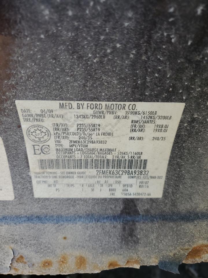 2009 Ford Flex VIN 2FMEK63C29BA93832 Copart auction photo, front end / minor dent/scratches damage thumbnail 13