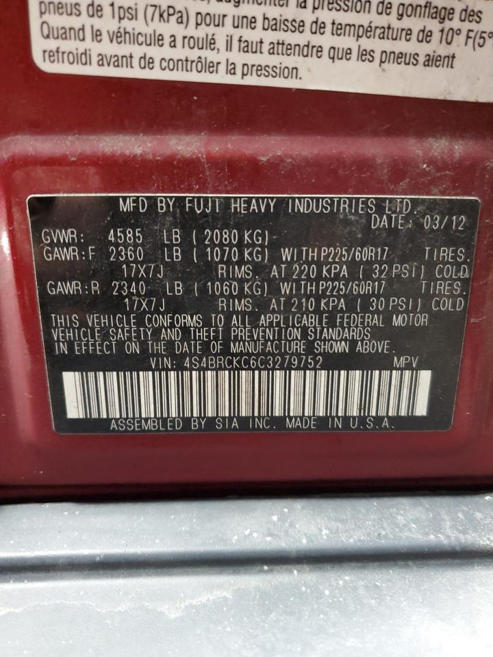 2012 Subaru Outback VIN 4S4BRCKC6C3279752 Copart auction photo, mechanical / rear end damage thumbnail 13